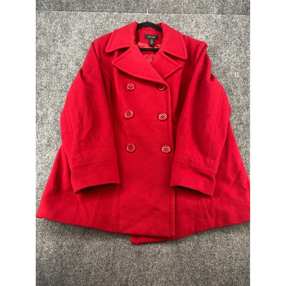 Style & Co Wool Blend Pea Coat Women 22W Red Double Breasted Winter Jacket Warm